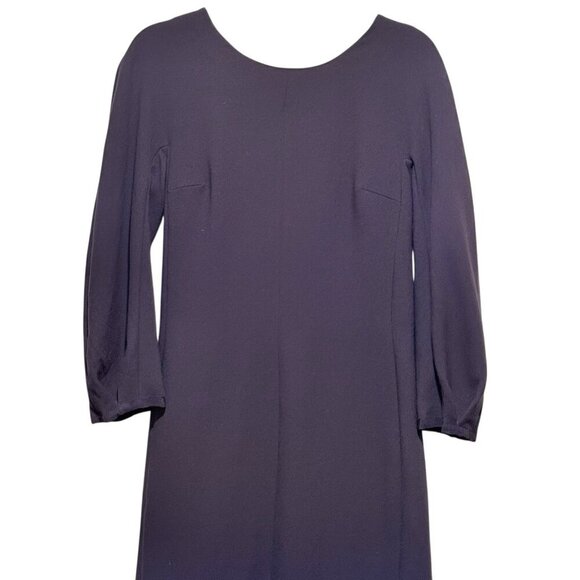 Massimo Dutti Navy Midi Dress Puff Sleeve Old Money Office Siren Womens Size 6 - Picture 6 of 16